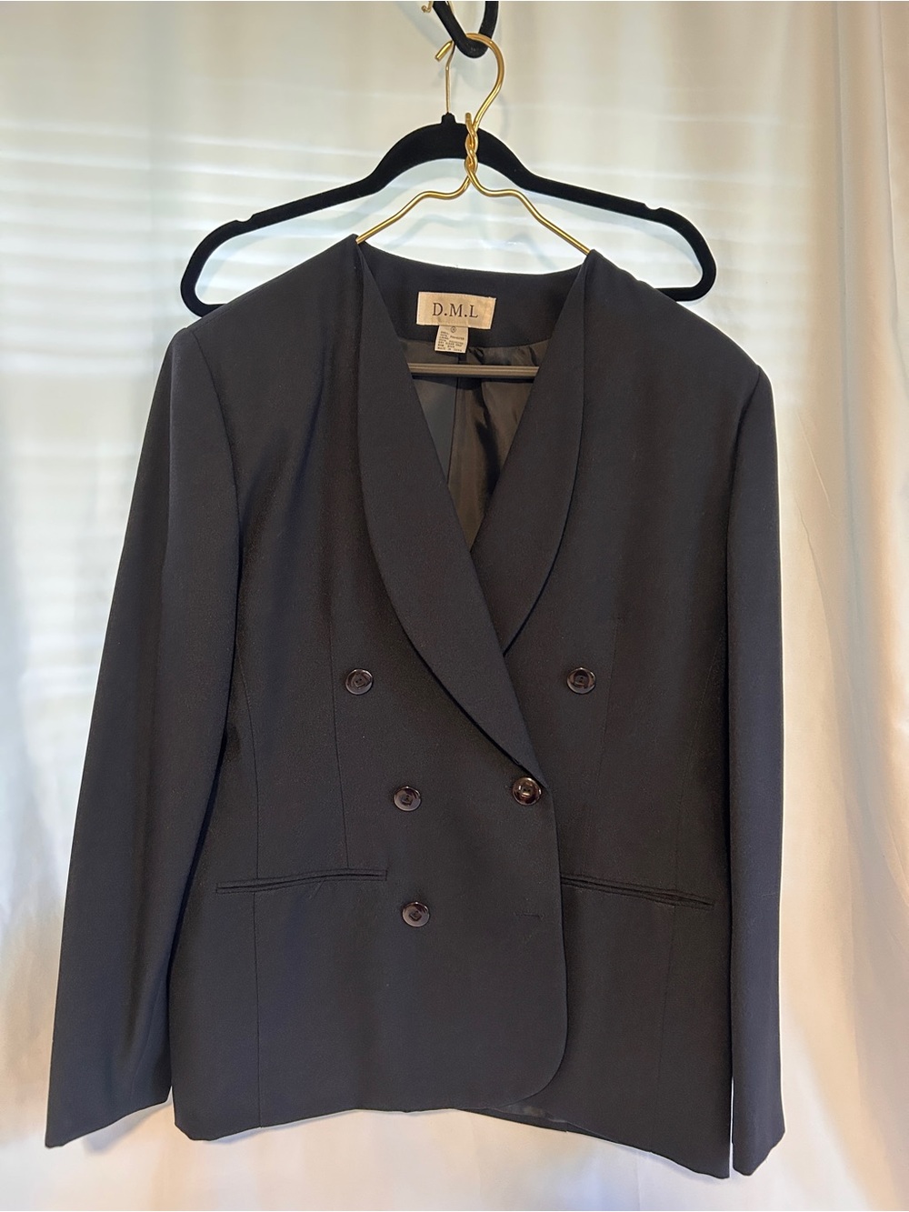 Vintage D.M.L Black Double Breasted Blazer & Pants Suit Set Women’s 14